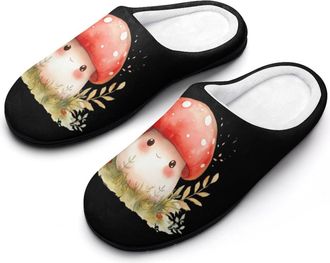 Generic Cute Red Mushroom Mens House Slippers Memory Foam Washable Cotton Slip on Home Shoes