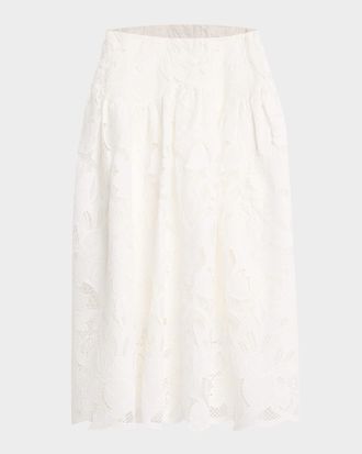 Emanuel Ungaro Roxie Embroidered Floral Lace Midi Skirt