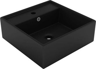 vidaXL Vidaxl - Lavabo lujoso cuadrado rebosadero cerámica negro mate 41x41 cm