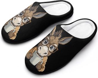 Generic Drink Coffee Donkey Womens Slippers Warm House Slippers Indoor House Shoes with Anti-Skid Rubber Sole
