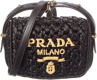 Prada Logo Crochet & Leather Shoulder Bag