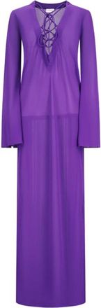 Andamane Ava Maxi-jurk met vetersluiting - Dames - Maxi kleedjes - Paars - L - Polyester - Kleedjes