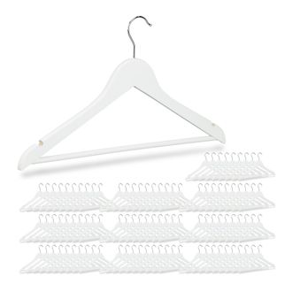 Relaxdays 100 X Perchas Ropa Madera, Ranuras, Barra Pantal&oacute;n, Gancho Giratorio 360&deg;, Colgadores Madera, 44,5 Cm De Ancho, Blanco