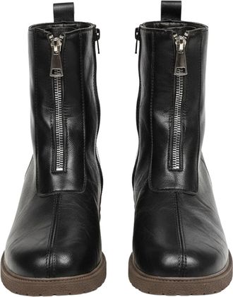 Generic Waterproof Boots Women Leather Zipper Combat Boots Stylish Lightweight Outdoor Ladies Non Slip Mid Calf Boot Low Heel Walking Ankle Booties