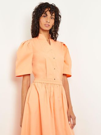Misook Button Front Blouse - Puff Sleeve Cotton