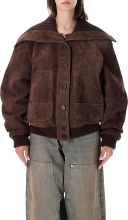 The Attico Suede Bomber Jacket With Oversized Knit Collar