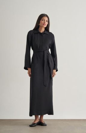 Mizalle Belted Shirt Dress in Black at Nordstrom, Size X-Large