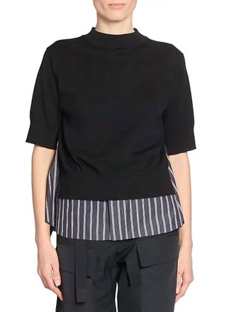 sacai Striped Pleated Panel Knit Pullover In Black/navy Stripe