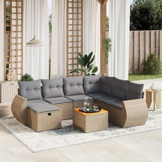 vidaXL Juego De Sof&aacute;s Jard&iacute;n Con Cojines Beige Mezcla 8 Pzas Rat&aacute;n Pe Vidaxl