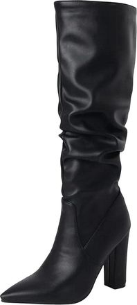 Generic Womens Pleated Knee High Boots Pointed Toe Zipper Square Heel Long Booties