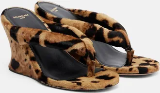 Balenciaga Gaeta calf hair wedge thong sandals