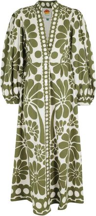 Farm Rio Palermo Buttoned Puff Sleeve Maxi Dress - Dames - Maxi kleedjes - Groen - XS - Rayon - Kleedjes