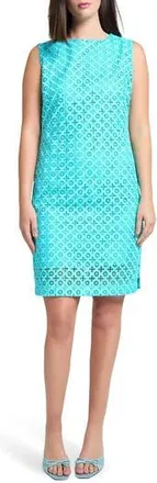 Ming Wang Geometric Lace Sleeveless Sheath Dress in Calypso Blue at Nordstrom Rack, Size Xx-Small
