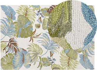 Beliani Beliani - Leaves Pattern Area Rug Wool Rectangular Loop Pile 140 x 200 cm Multicolour Kinik