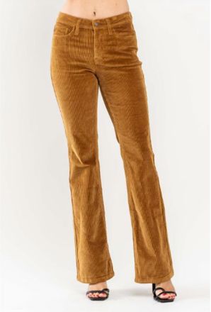 Judy Blue Mid Rise Overdyed Bootcut Corduroy Pants In Tan