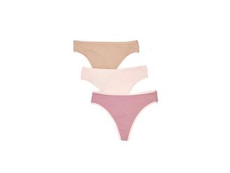 Natori Bliss Bare Cotton Thong 3-Pack Womens Underwear Peach Whip/Nostalgia Rose/Peach Whip/Buff : M (Womens 10-12), Cotton/Elastane/Lycra