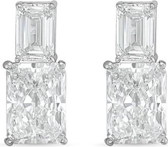 Diana M. Jewels 14kt white gold 12cts lab grown emerald and radiant cut diamond earrings