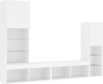 vidaXL Muebles De Tv De Pared Con Led 4 Pzas Madera Ingenier&iacute;a Blanco Vidaxl