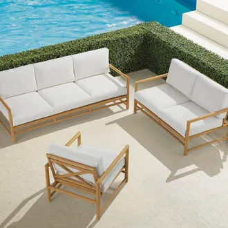 Frontgate Ferrara 3-pc. Sofa Set in Natural Teak - Snow - Frontgate