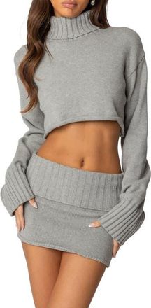 Edikted Gino Crop Turtleneck Sweater in Gray-Melange at Nordstrom, Size X-Small