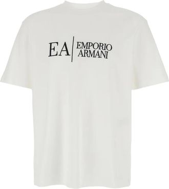 Emporio Armani T-shirt girocollo con logo ricamato - Bianco