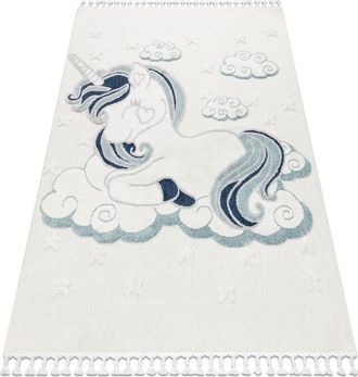RugsX Rugsx - Carpet yoyo GD49 white / grey - Unicorn for children, structural, sensory Fringes beige 120x170 cm