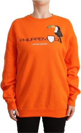 Philippe Model Bedrukte Pullover Sweater met Lange Mouwen - Dames - Sweatshirts - Oranje - XL - Katoen - Hoodies & sweatvesten