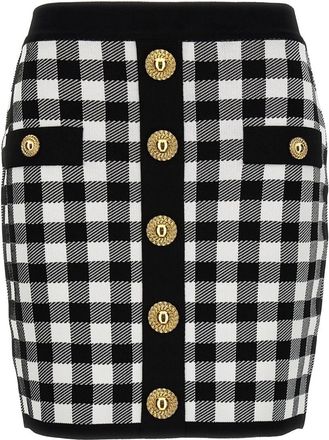 Balmain BlackWhite Logo Button Skirt