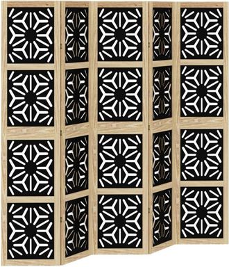 vidaXL Vidaxl - Biombo Separador 5 Paneles Madera Maciza Paulownia Marr&oacute;n Negro