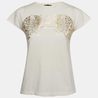 Roberto Cavalli White Leopard Logo Graphic Jersey T-Shirt