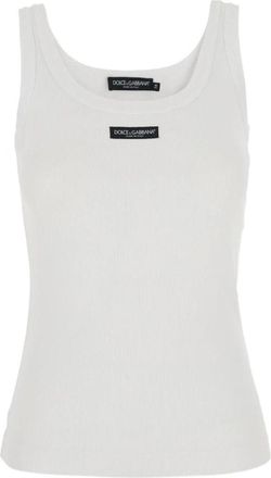 Dolce & Gabbana Tops, Dames, Wit, L, Katoen, Ribbed Tanktop met Logodetail