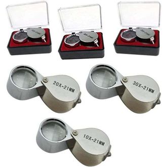 OEM Lupas De Joyero De 10x / 20x / 30x, Lupa De Cristal Para Diamantes, Lupa Redonda De Metal, Lupa Ocular, Di&aacute;metro De Lente De 21 Mm, Color Plateado - C