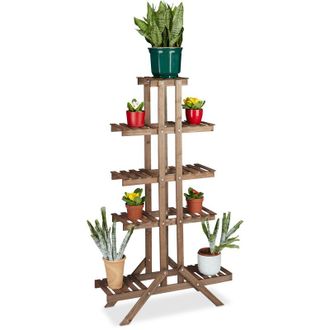 Relaxdays Relaxdays - Flower Stand with 5 Tiers, Wooden, Indoor Flower Rack, Multi-Shelf, HxWxD: ca 142.5 x 83 x 28.5 cm, Light Brown