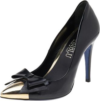 Loriblu Black Patent Leather Pointed Metal Cap Toe Pumps