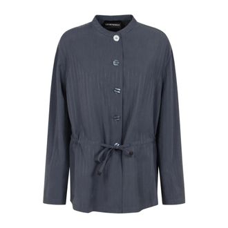 Emporio Armani Light Jackets, female, Blue, Size: 2XL Pinstripe Button-Up Jacket