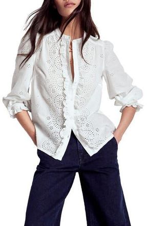 Boden Alice Embroidered Eyelet Cotton Button-Up Shirt in White at Nordstrom Rack, Size 2