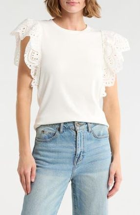 Joie Embroidered Cap Sleeve Top in Ivory/Ivory at Nordstrom Rack, Size X-Small