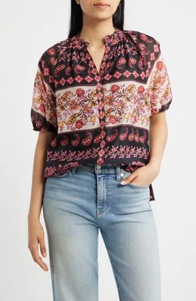 CeCe by Cynthia Steffe Paisley Floral Print Top in Rich Black at Nordstrom, Size Xx-Small