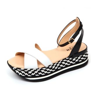 Hogan Flat Sandals, female, White, Size: 7 1/2 US Crossed Straps Black Sandal Shoe