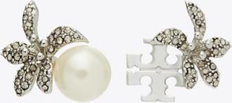 Tory Burch Womens Moondance Pearl and Flower Stud Earrings, One Size