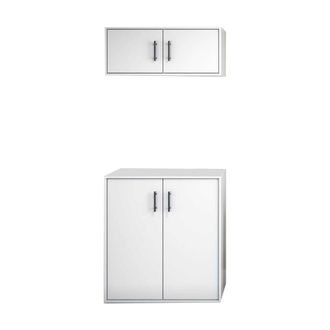 Dmora Juego De Muebles Para Lavander&iacute;a Masino, Set De Almacenamiento 2 Compartimentos, Puerta Abatible, 4 Puertas, Blanco