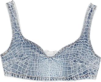Self Portrait Rhinestone Croc Effect Denim Bralette