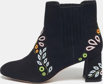 Sophia Webster Black Embroidered Suede Liliana Ankle Length Boots