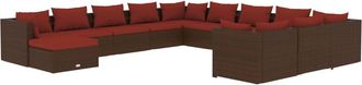 vidaXL Set Muebles De Jard&iacute;n 12 Pzas Y Cojines Rat&aacute;n Sint&eacute;tico Marr&oacute;n Vidaxl