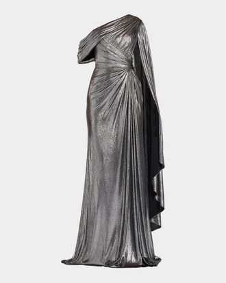 Tadashi Shoji Zeka Metallic Cape Sleeve Gown