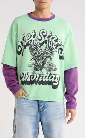 Diet Starts Monday Layered Look Cotton Graphic T-Shirt in Teal/purple at Nordstrom, Size Xx-Large