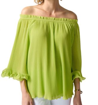 Joseph Ribkoff Off The Shoulder Pleated Top In Key Lime