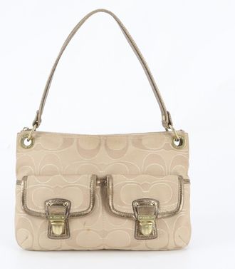 Coach Beige Leather Canvas Handbag Shoulder Bag Tote Bag (Pre-Owned)