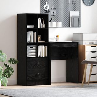 Berkfield Home Desk with Storage Black Oak Engineered Wood