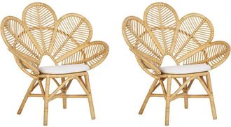 Beliani Beliani - Set of 2 Peacock Chairs Boho Garden Rattan Cotton Seat Pad Beige Florentine